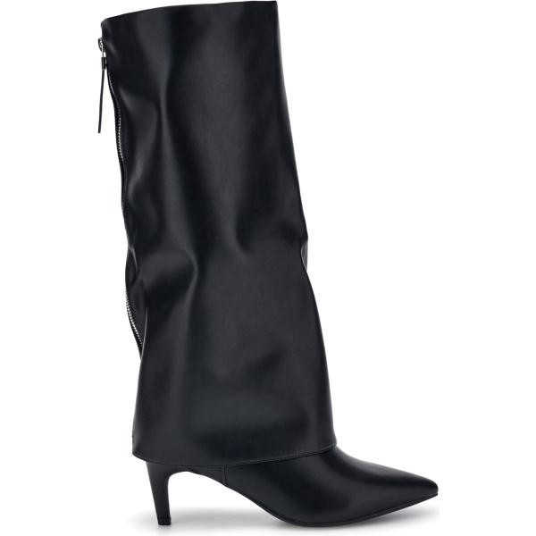 Stivali da donna longuette in nero pece con tacco spillo corto con zip Le Havre Paris