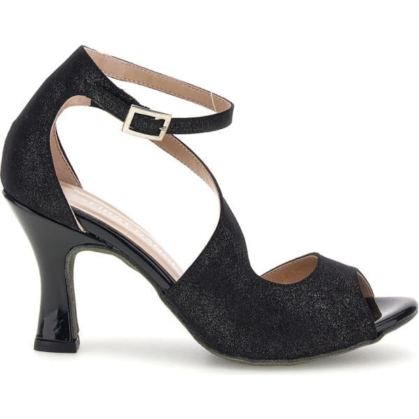 Sandali in pelle da donna in nero pece con tacco con cinturino in pelle The First Dance