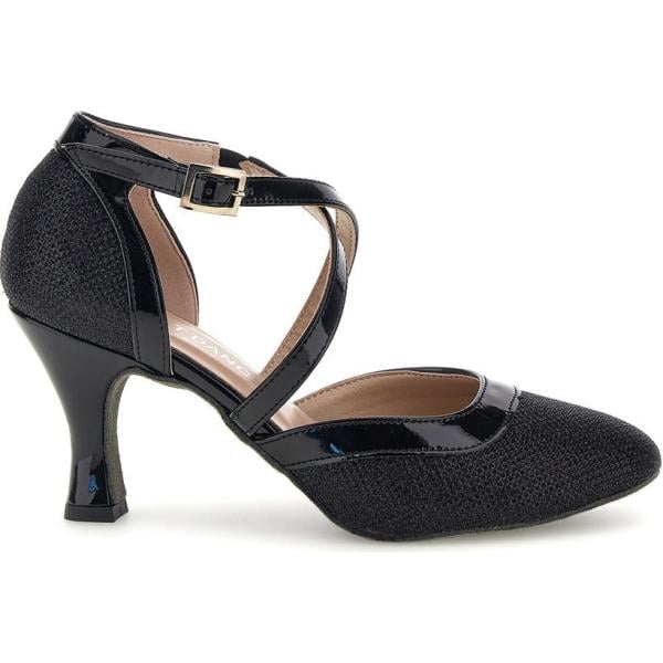 Décolleté da donna in nero pece effetto vernice con tacco con fibbia in pelle The First Dance