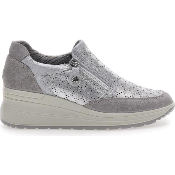 sneakers da donna in grigio chiaro con tacco zeppa in pelle Imac