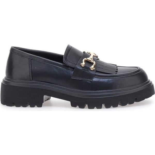 mocassini da donna in nero pece con frange Pittarello Capsule