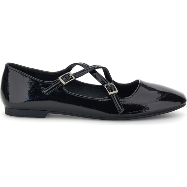 Ballerine da donna in bianco neve effetto vernice a punta tonda con cinturino The First