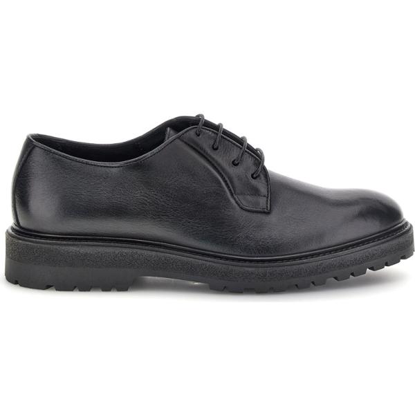 Scarpe stringate da uomo in nero pece a punta tonda con lacci Pittarello Plus