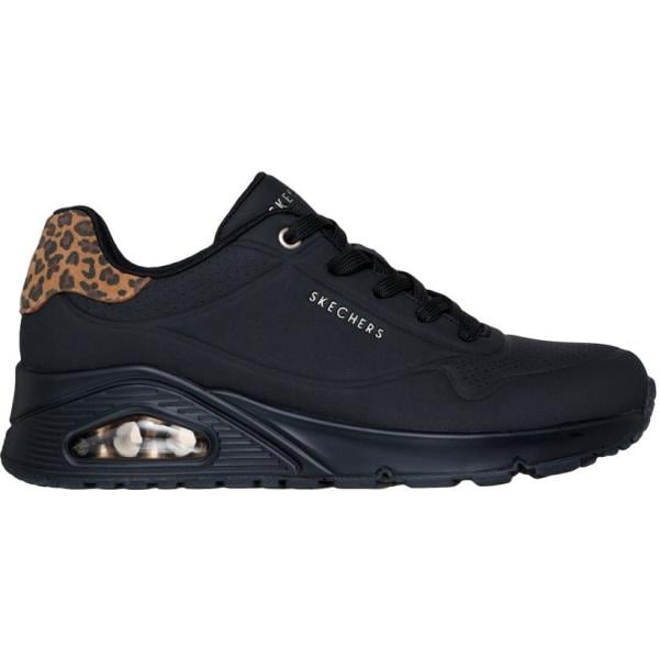 Sneakers da donna in nero pece animalier con lacci Skechers