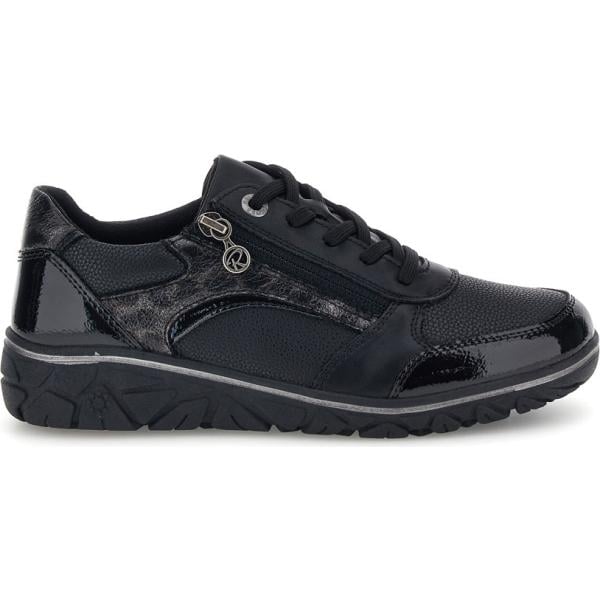 Sneakers da donna in nero pece effetto vernice con zip Relife
