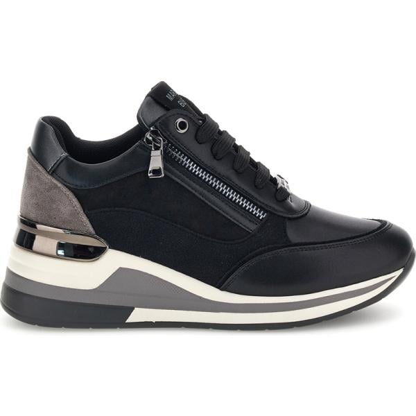 Sneakers da donna in nero pece effetto laminato con zip Mariella Burani