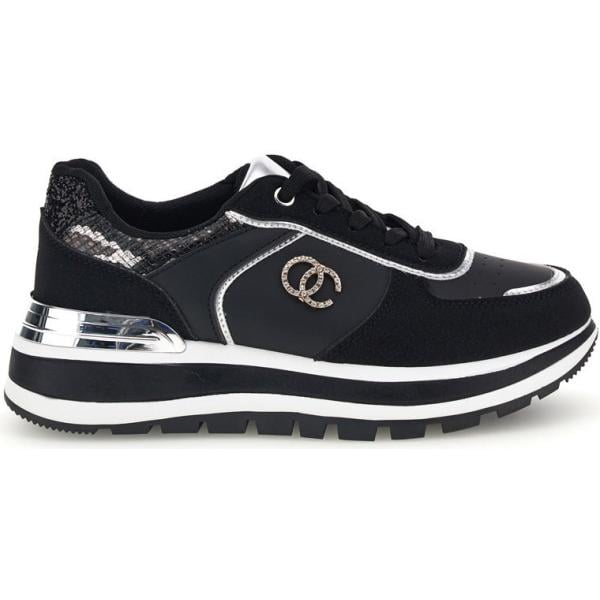 Sneakers alte da donna in nero pece con lacci First Lady