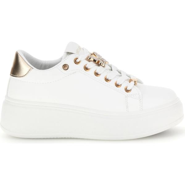 Sneakers alte da donna in bianco neve effetto laminato con lacci First Lady