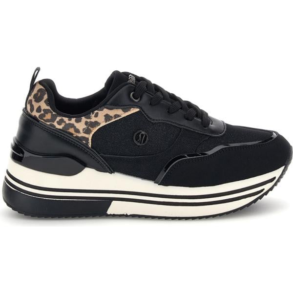 Sneakers da donna in nero pece animalier con lacci Inblu