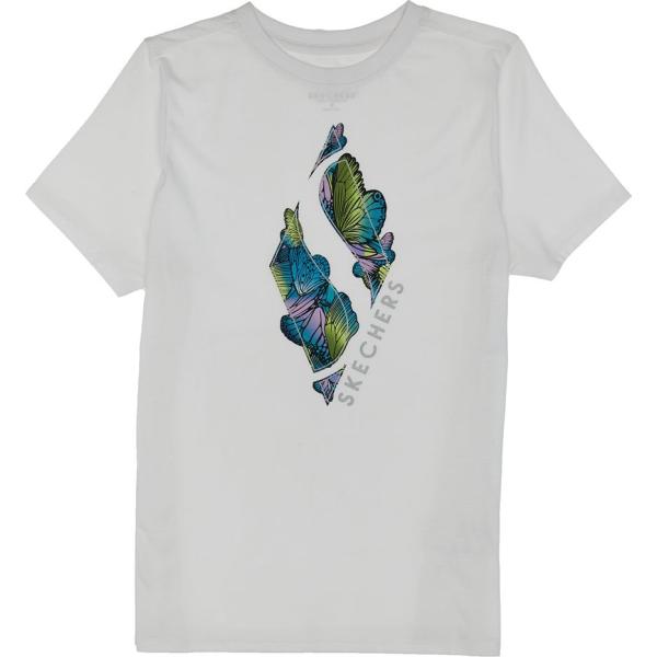 T-shirt da donna in bianco neve con stampe lavorato a maglia con scollo a maniche corte Skechers