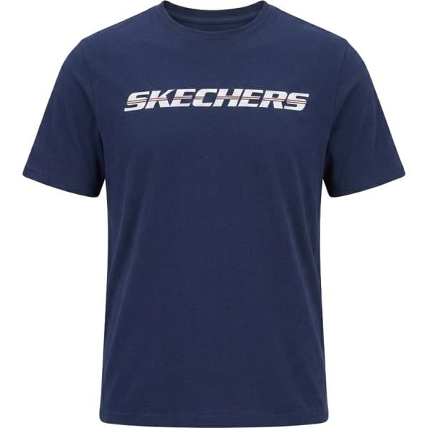 T-shirt da uomo in blu scuro con stampe girocollo a maniche corte Skechers