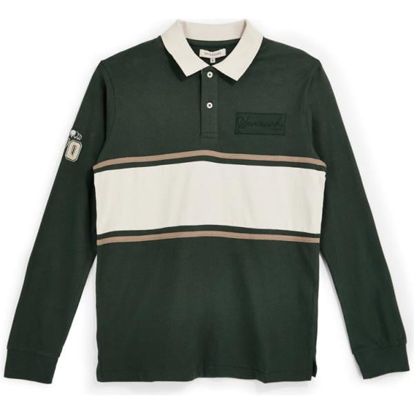 Polo da uomo in verde scuro a maniche lunghe con bottoni Sevenoaks