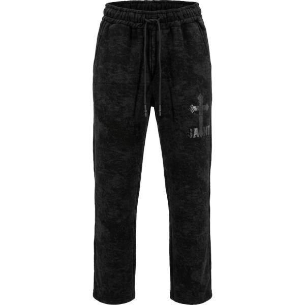 Pantaloni da uomo in nero pece con stampe con coulisse Saint
