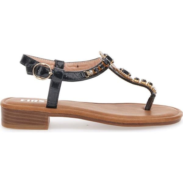 Sandali da donna in nero pece con perle con cinturino The First