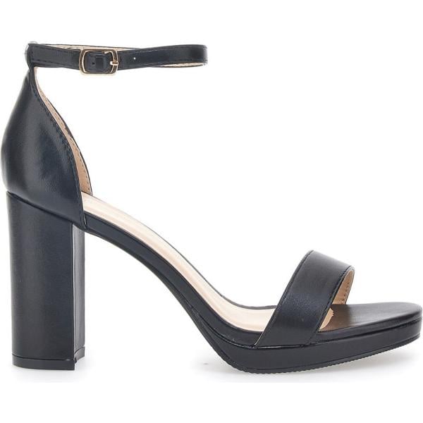 Sandali con tacco da donna in nero pece con tacco squadrato con cinturino Le Havre Paris