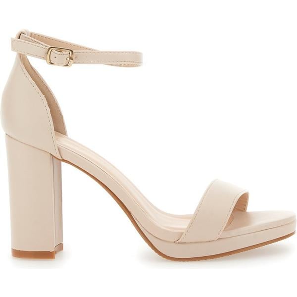 sandali con tacco da donna in beige sabbia con tacco squadrato Le Havre Paris