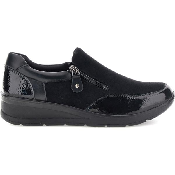 Sneakers da donna in nero pece effetto vernice con zip Plocadi