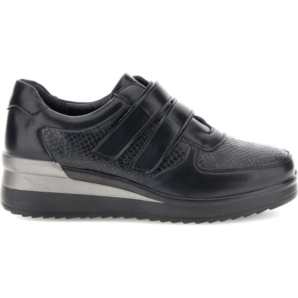 Sneakers da donna in grigio scuro serpente effetto laminato con tacco zeppa in pelle Plocadi Plocadi