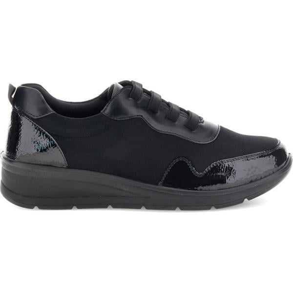Sneakers da donna in nero pece effetto vernice con lacci Plocadi