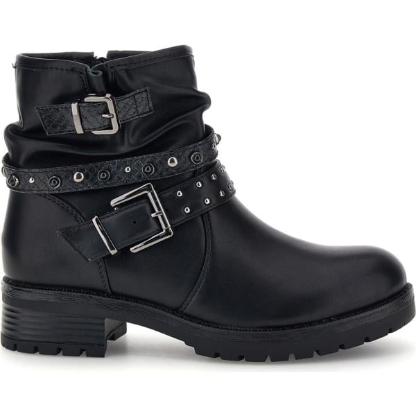 Stivaletti da donna biker in nero pece con borchie con zip The First