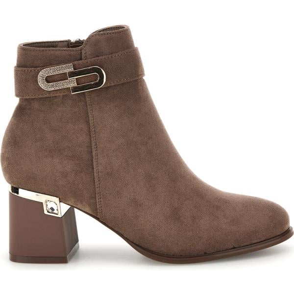 Stivaletti da donna in marrone scuro effetto scamosciato con tacco con zip The First