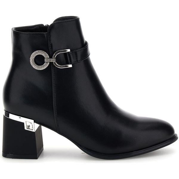 Stivaletti da donna in nero pece con strass con tacco con zip The First