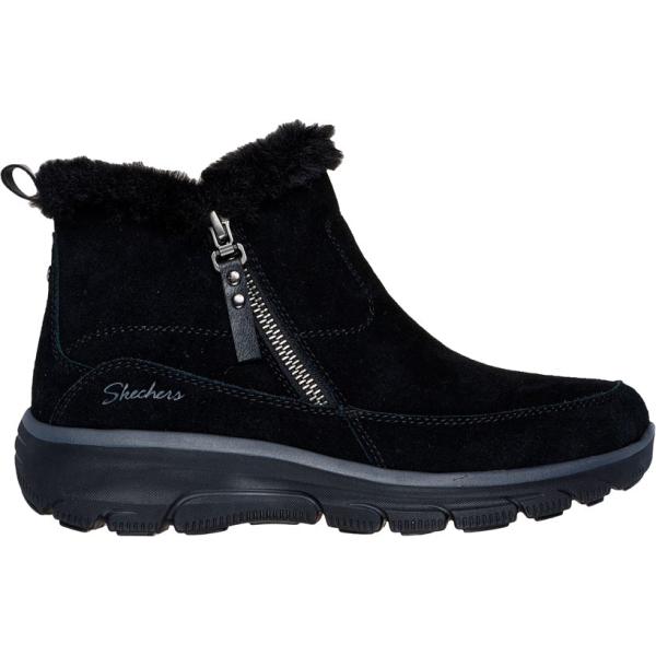 Stivaletti da donna in marrone scuro effetto scamosciato con zip in pelle Skechers