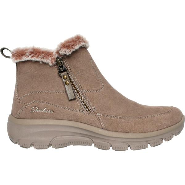 Stivaletti da donna in marrone scuro effetto scamosciato con zip in pelle Skechers