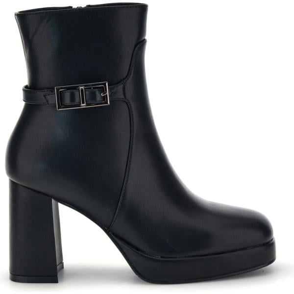 Stivaletti da donna in nero pece con plateau a punta tonda con cinturino Le Havre Paris