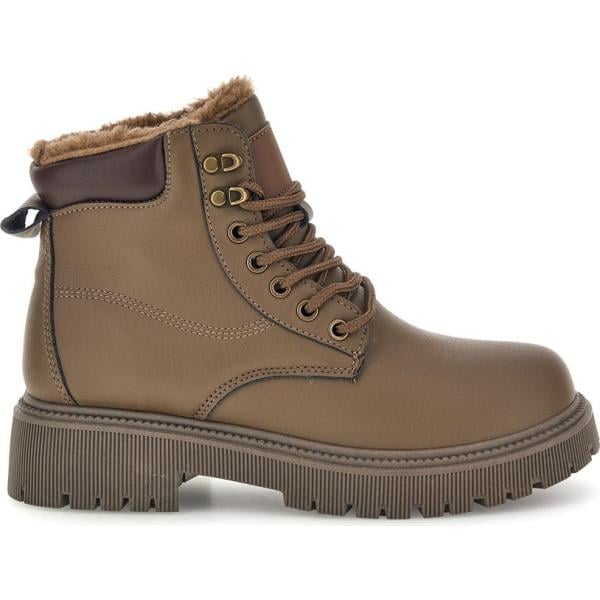 Anfibi da donna in marrone chiaro con lacci in in ecopelliccia Prima Riga
