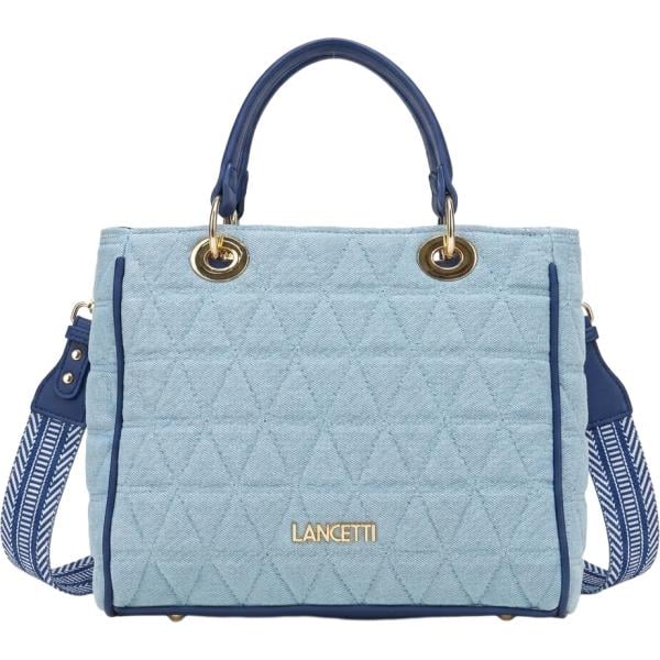 Borsa a tracolla da donna in blu scuro con zip in metallo Lancetti