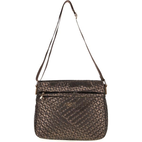 Borsa a tracolla da donna in marrone scuro geometrica con zip Lancetti Lancetti