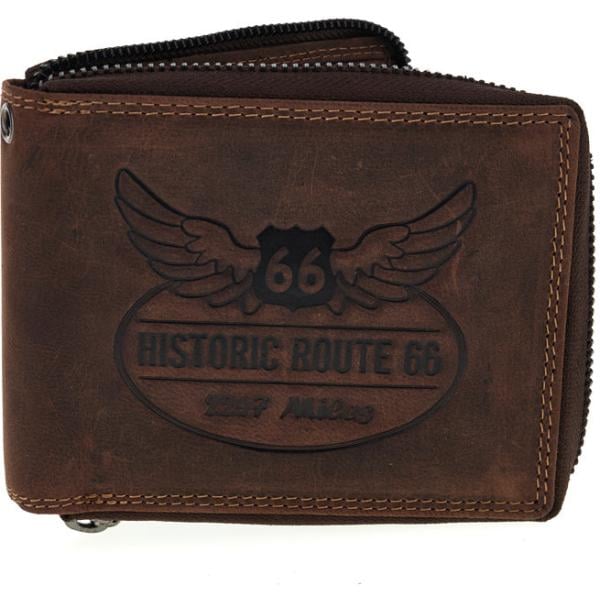 Portafoglio da uomo in marrone scuro con zip Route 66 Route 66