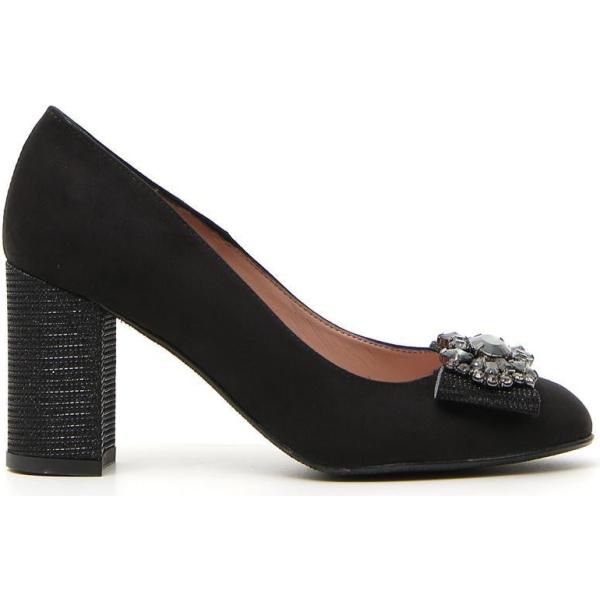 Décolleté con strass e tacco largo con punta tonda nero Pittarello nero