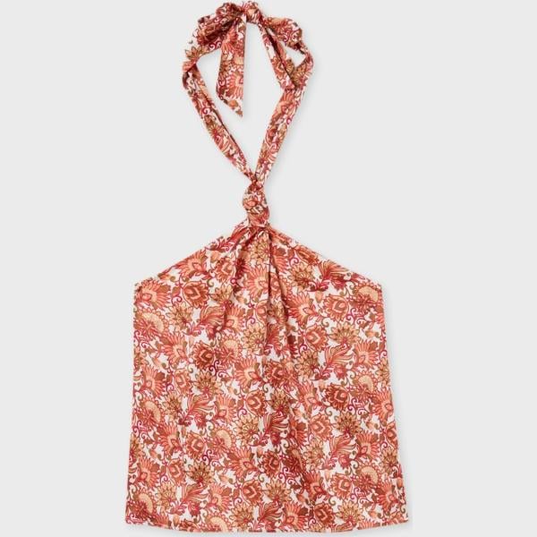 top Calliope arancione con stampe