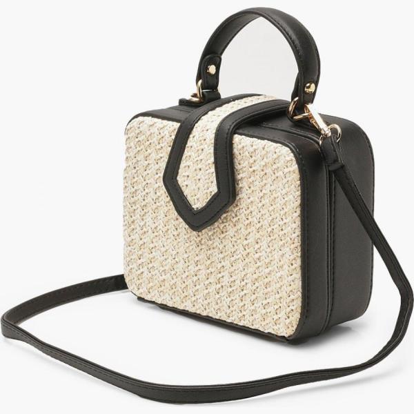 Borsa a tracolla con punta quadrata in paglia Boohoo