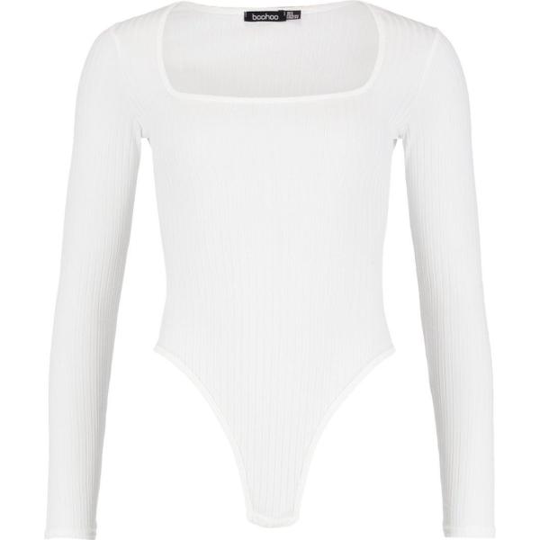Body a coste con tacco squadrato e scollo bianco Boohoo bianco