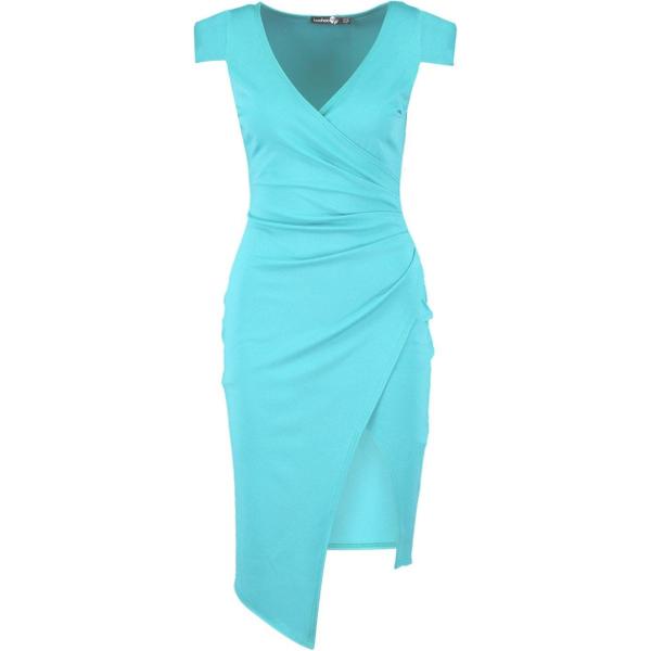 Vestito longuette a portafoglio maxi con scritte aderente bianco e vivace Boohoo