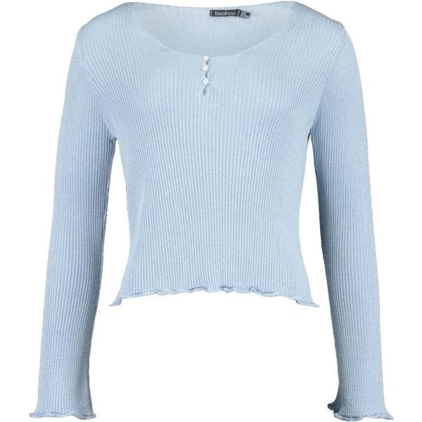 Top con volant a coste in in maglia con bottoni blu Boohoo blu