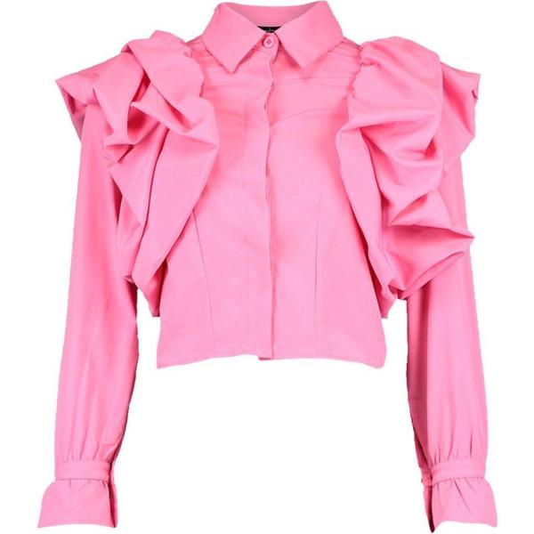 Camicia con volant rosa Boohoo rosa