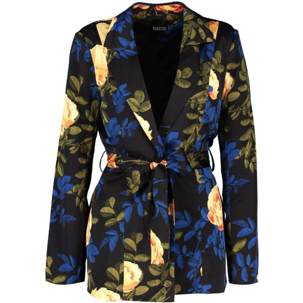 blazer Boohoo nero a fiori