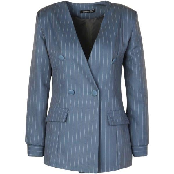 Blazer doppiopetto motivo gessato azzurro Boohoo blu a righe