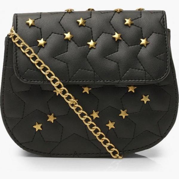 Borsa a tracolla fantasia floreale con borchie nero Boohoo nero