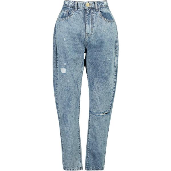 T-shirt baggy taglio dritto vita alta in denim effetto strappato azzurro Boohoo blu