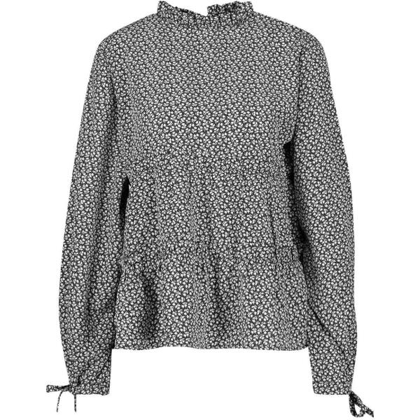 Top forma svasata con volant fantasia floreale nero Boohoo nero a fiori