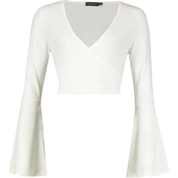 Top a coste avorio Boohoo bianco