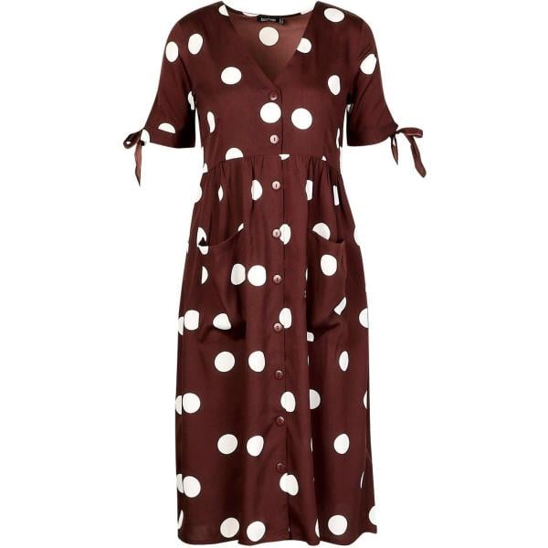 vestito longuette/midi Boohoo marrone a pois