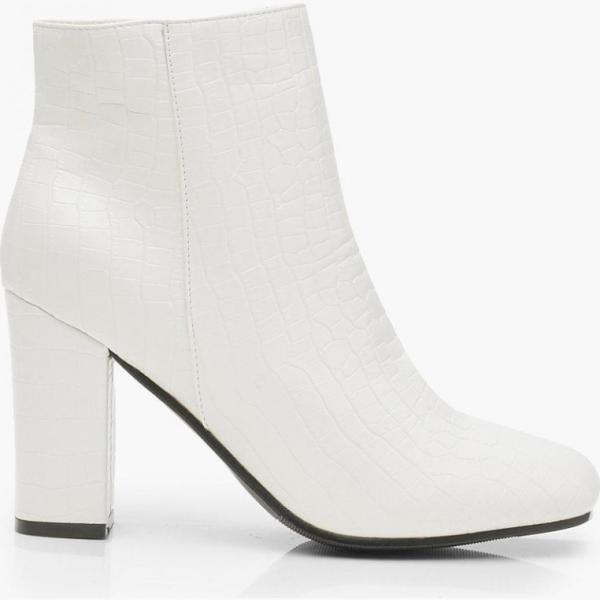 Tronchetti effetto vernice con tacco largo bianco Boohoo bianco