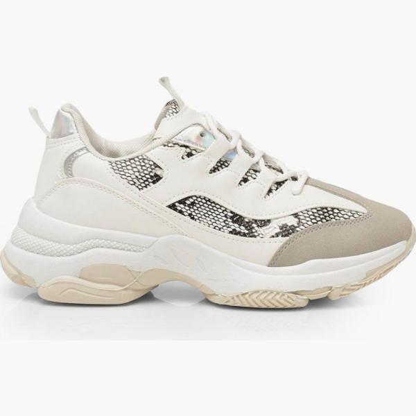 sneakers Boohoo bianco serpente