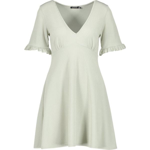 Vestito skater con volant e scollo bianco e vivace Boohoo